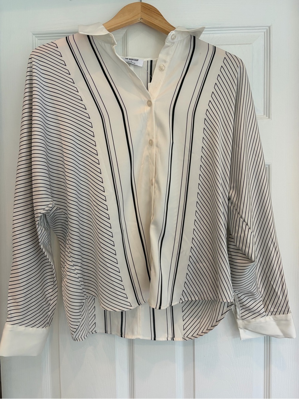 White and Black Stripe Button-Front Blouse